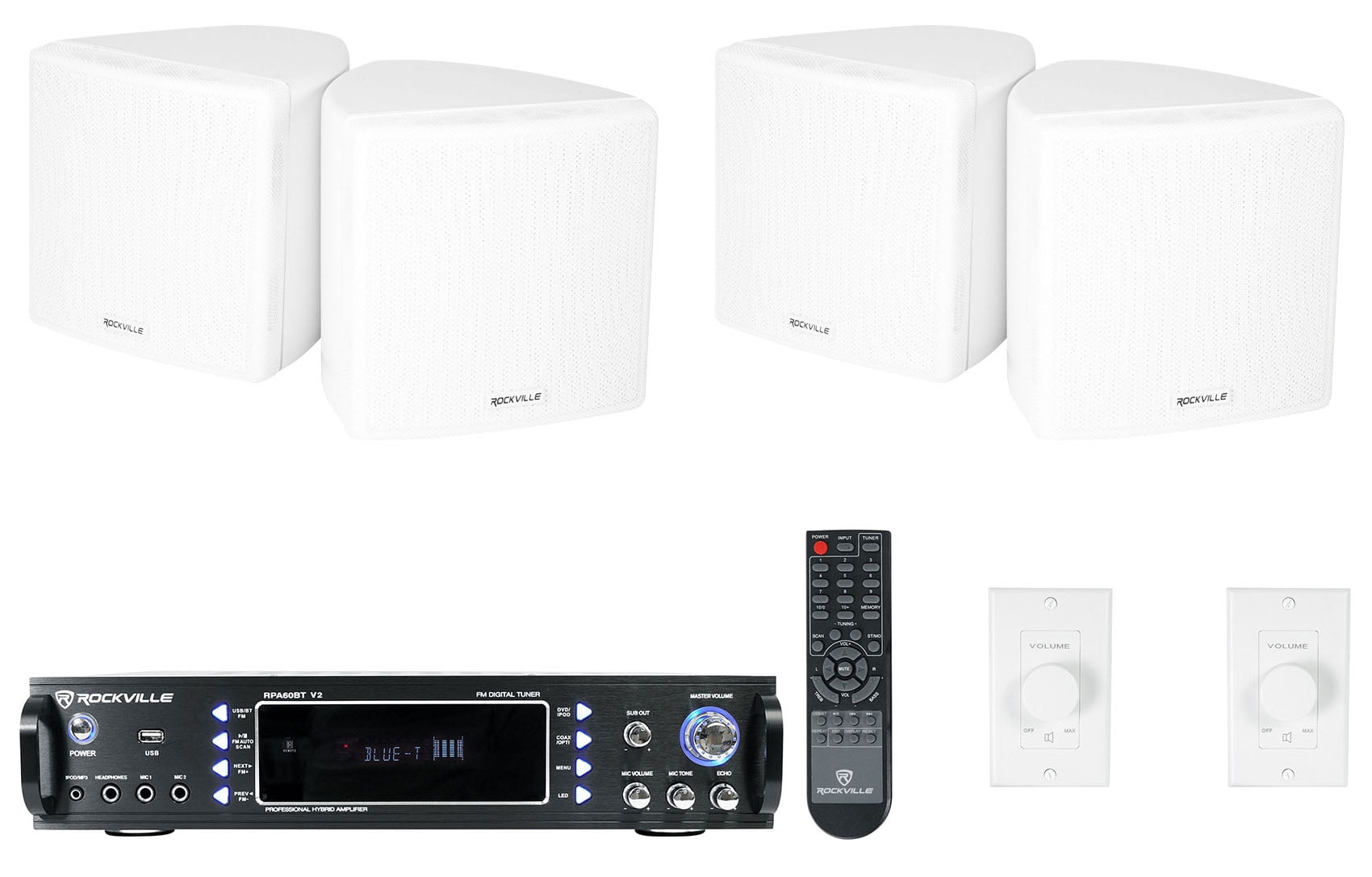 Rockville 2-Room Home Audio Receiver+(4) White 3.5