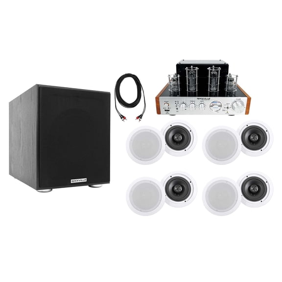 Rockville 2-Tone Tube Amp/Home Theater Receiver+(8) 6.5" Ceiling Speakers+8" Sub