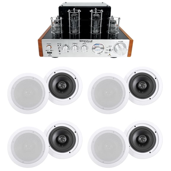 Rockville 2-Tone Tube Amp/Home Theater Receiver+(8) 6.5" White Ceiling Speakers