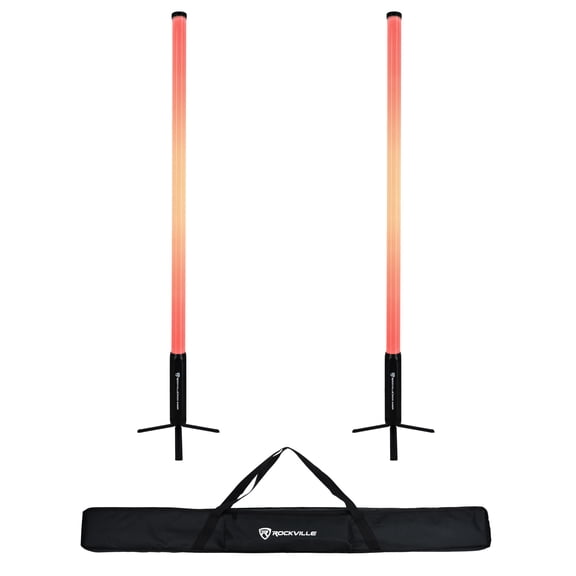 Rockville 2x ROCK SABER BLACK Wireless DMX DJ Tube Lights, 5ft, 23H Battery, 192 RGBWA LEDs, IP65 Indoor/Outdoor, App Control+Remote, Padded Bag, Floor Stand/Truss Mount, Pro Stage Lighting