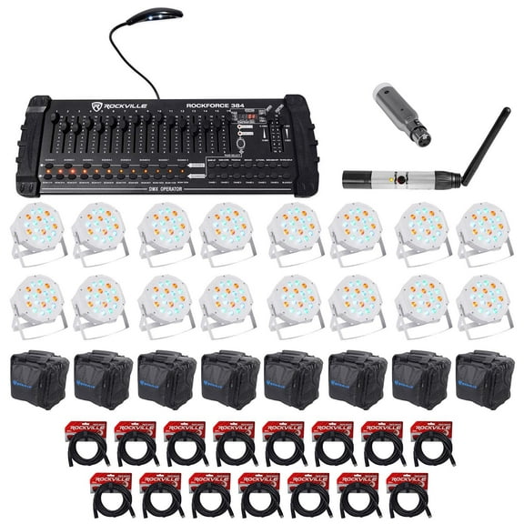 Rockville 384-Channel DMX Controller+Lighting Transmitter+Receiver and 16 Par Lights