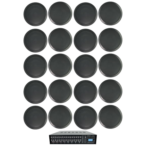 Rockville 4-Zone Matrix Multi Source Amplifier+20) 8" 70v Black Ceiling Speakers