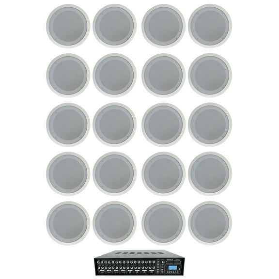 Rockville 4-Zone Matrix Multi Source Amplifier+20) 8" 70v White Ceiling Speakers