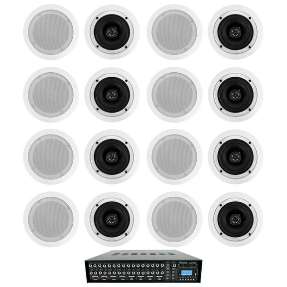 Rockville 4-Zone Multi Room Audio System w/ (16) 5.25" White Ceiling Speakers