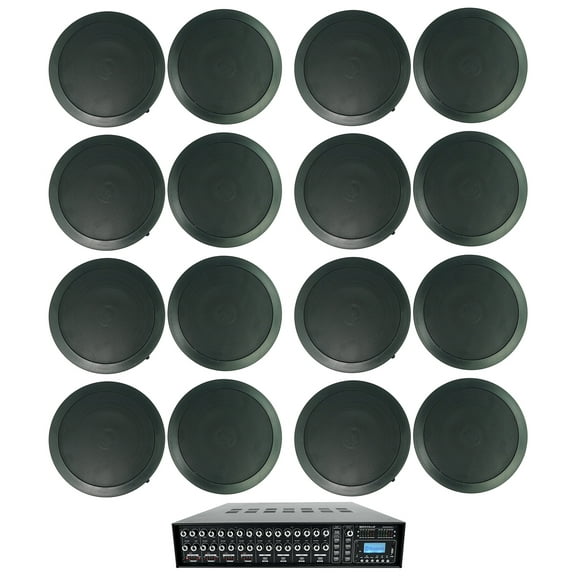Rockville 4-Zone Multi Room Audio System w/ (16) 6.5" Black Ceiling Speakers