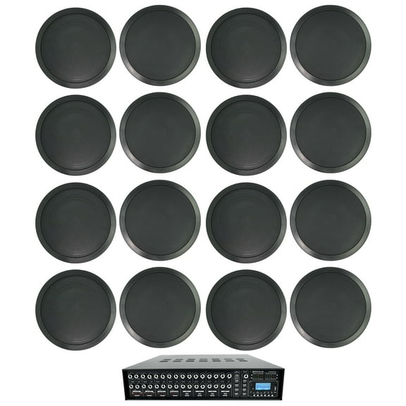 Rockville 4-Zone Multi Room Audio System w/ (16) 8" 70v Black Ceiling Speakers