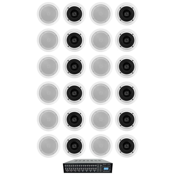 Rockville 4-Zone Multi Room Matrix Amplifier+(24) 5.25" White Ceiling Speakers