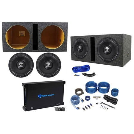 2) Rockville W12K6D2 V2 12" 4800w Subwoofers+Vented Box+Mono Amplifier+Amp Kit
