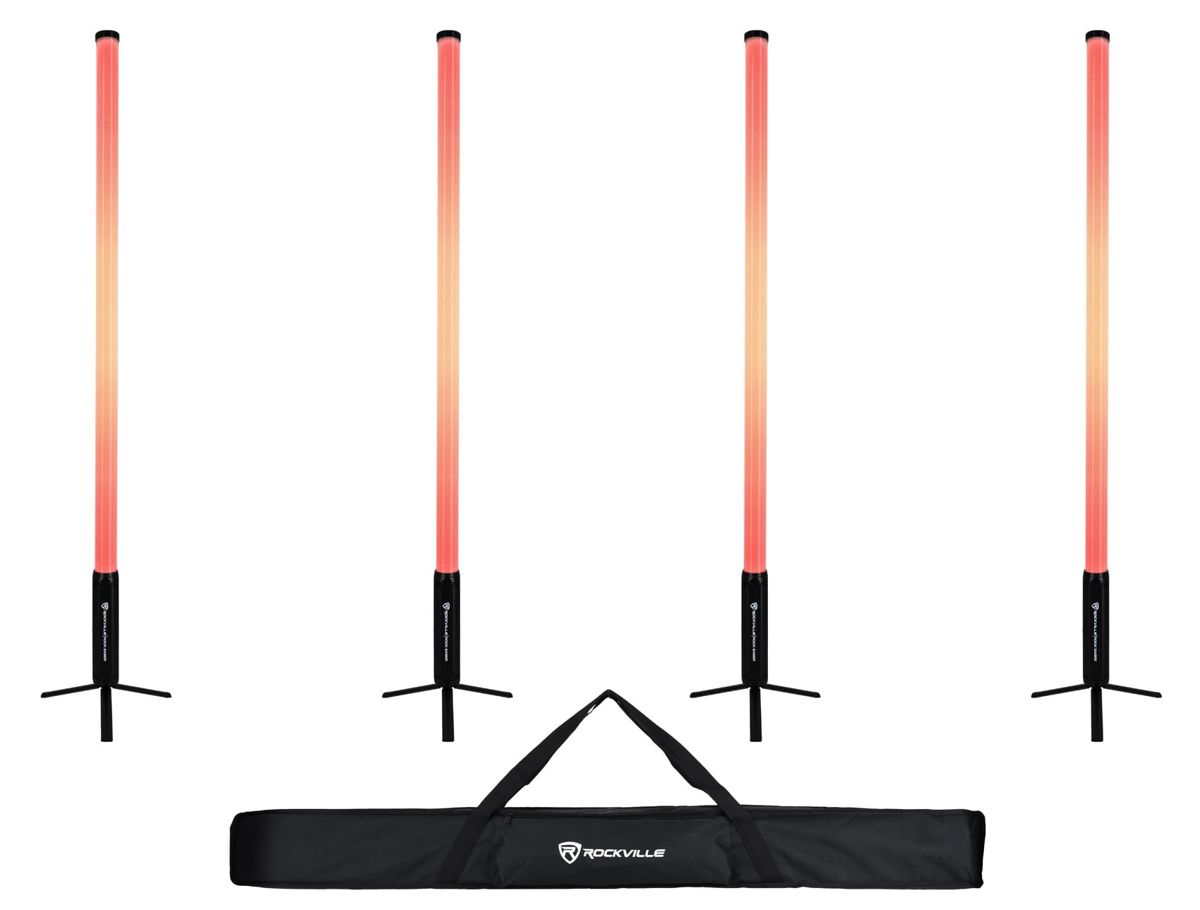 Rockville 4x ROCK SABER BLACK Wireless DMX DJ Tube Lights, 5ft, 23H Battery, 192 RGBWA LEDs, IP65 Indoor/Outdoor, App Control+Remote, Padded Bag, Floor Stand/Truss Mount, Pro Stage Lighting