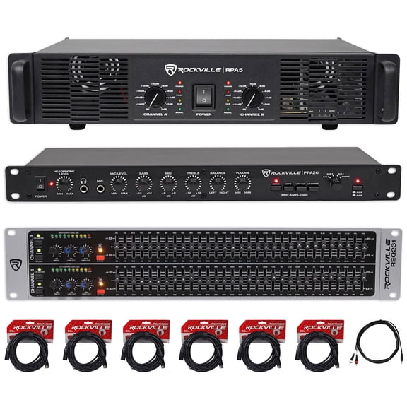 Rockville 500w RMS 2 Ch. Amplifier+Pre-Amp w/Crossover+Dual 31 Band EQ Equalizer