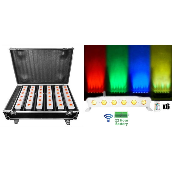 Rockville Best Strip 60 Pack White (6) Battery Lights+Wireless DMX+Charging Case