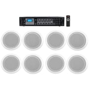 Rockville 6-Zone 70v Amplifier+8 6.5" 2-Way White Ceiling Speakers 4 Restaurant