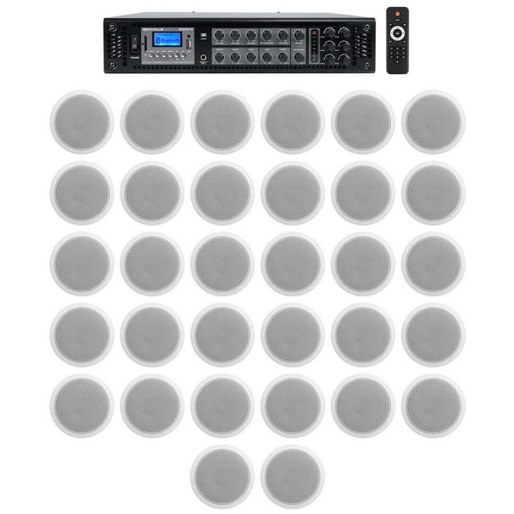 Rockville 6-Zone Amp+32) White 6" Ceiling Speakers 4 Restaurant/Bar/Office/Hotel