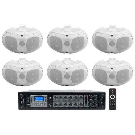 Rockville 6-Zone Amplifier+6) White Dual 4" 70v Wall Speakers For Restaurant/Bar