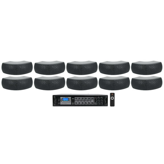Rockville 6 Zone Commercial Amplifier+(10) Dual 4" Black Indoor/Outdoor Speakers