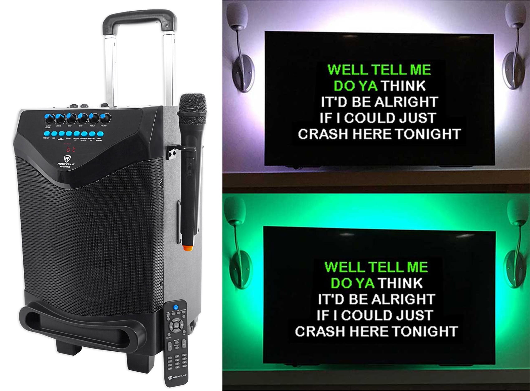 Rockville 8" Portable Bluetooth Karaoke Machine/System w/ Wireless Mic+LED Strip