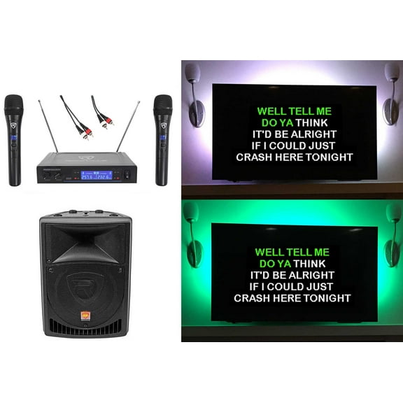 Rockville 8 inches Powered Pro Karaoke Machine/System w/LED's+(2) Wireless Microphones
