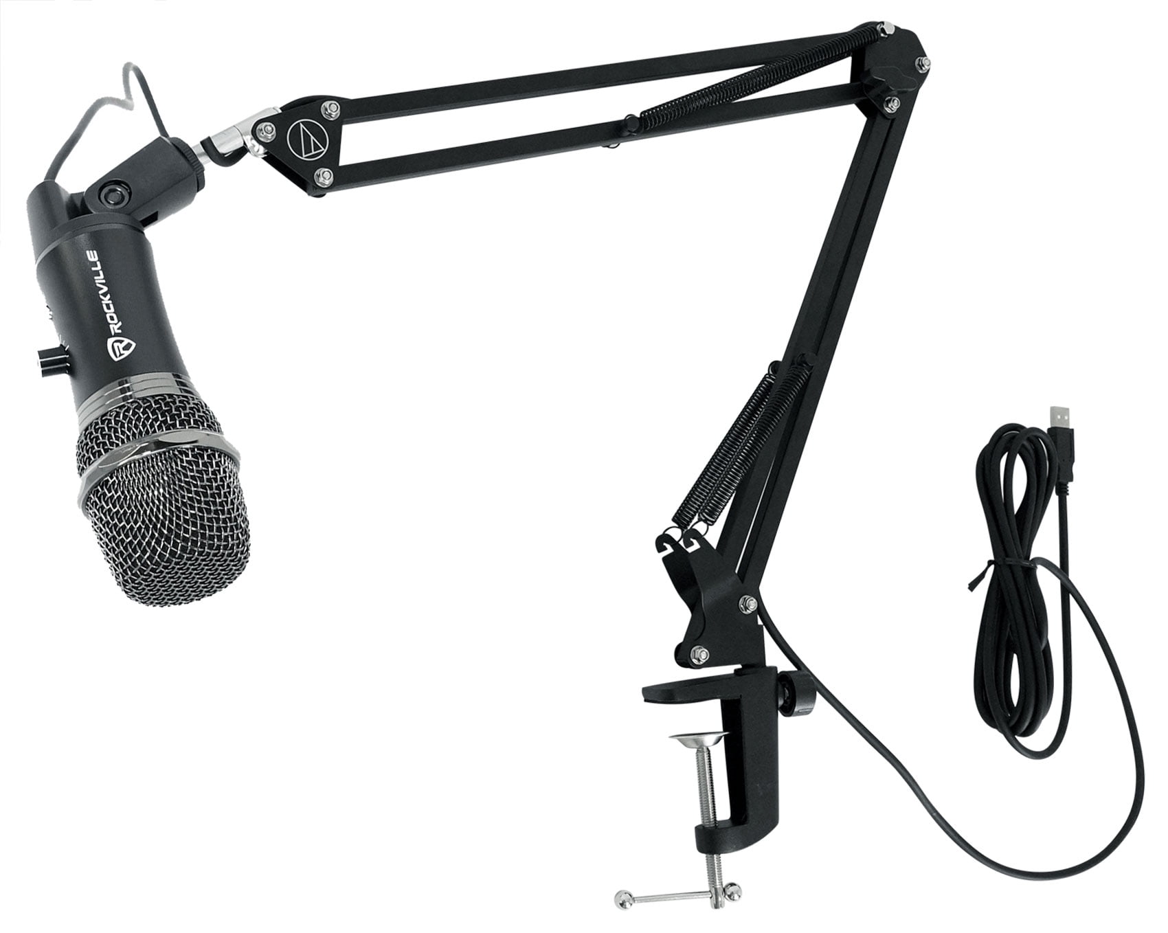 Rockville A-STREAM Streaming USB Recording Microphone + Audio Technica Boom Arm