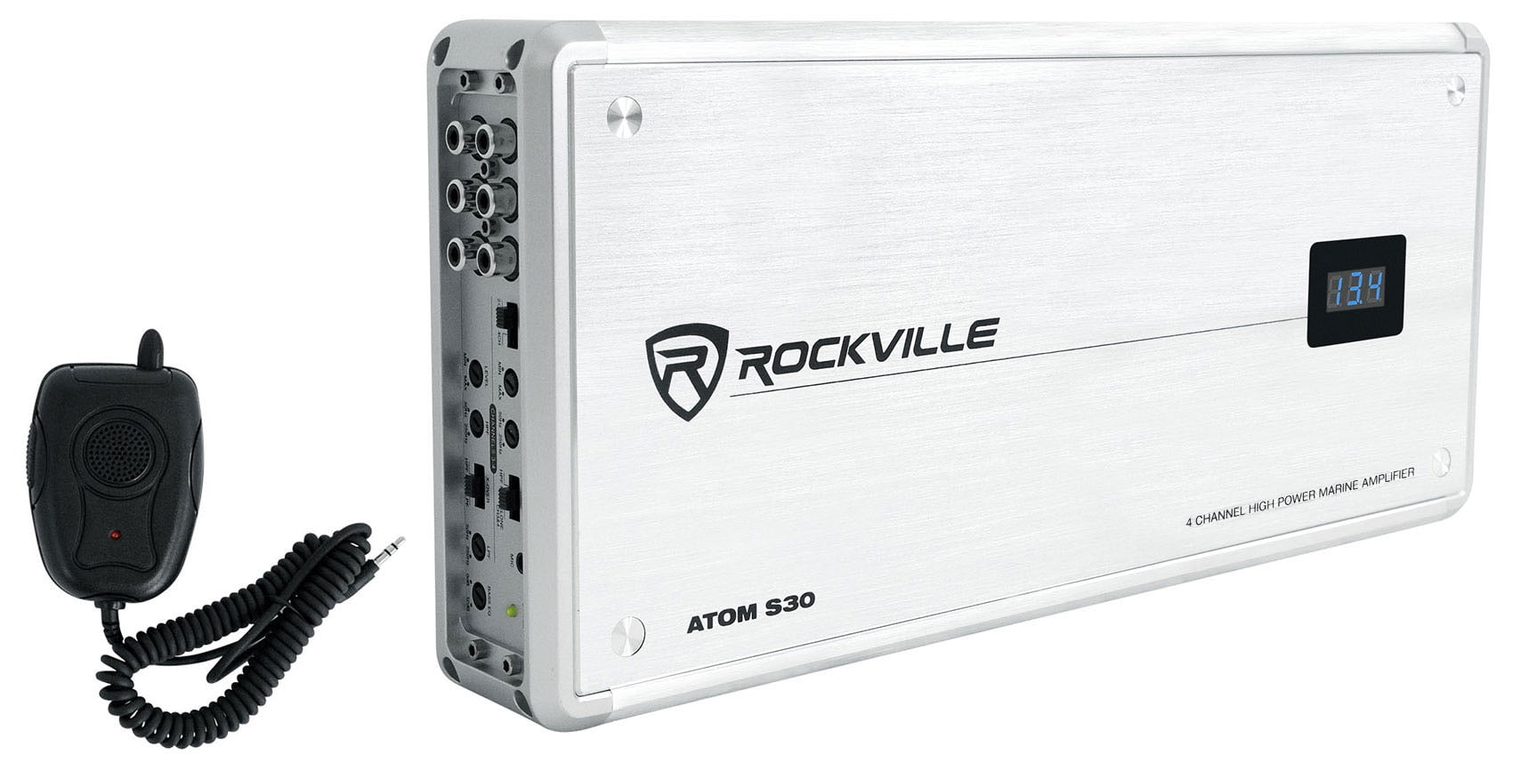 Rockville ATOM S30 Marine Amplifier 2400w 4 Channel Amp w/Volt Meter+PA