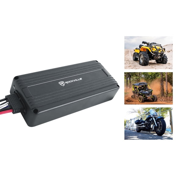 Rockville ATV300 300W RMS 1200W Peak Mono Motorcycle ATV UTV Amplifier, 2-Ohm Class D Micro Powersport Amp, IP65 Water Resistant