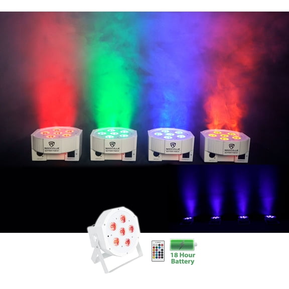 Rockville BATTERY PAR 61 White Rechargeable RGBWA+UV DMX DJ Wash Light+Remote