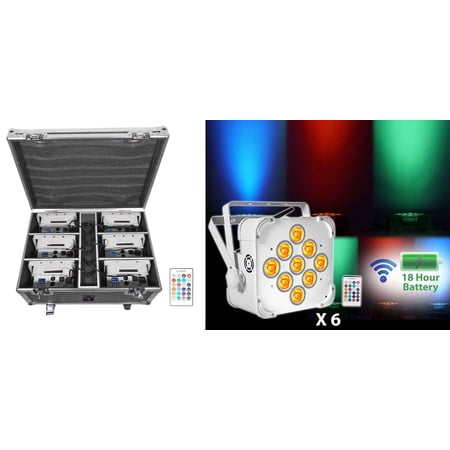 Rockville BEST PACK 60 White: 6 Rechargeable Wireless DJ Up-Lights with BEST CHARGE 60 Rolling Charging Case, RGBWA+UV LEDs