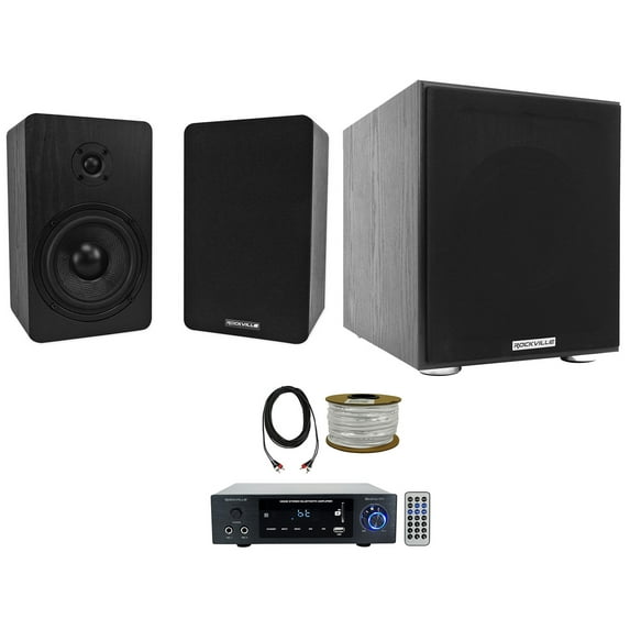 Rockville BLUAMP 150 Amplifier w/ Bluetooth+(2) 5.25" Bookshelf Speakers+8" Sub