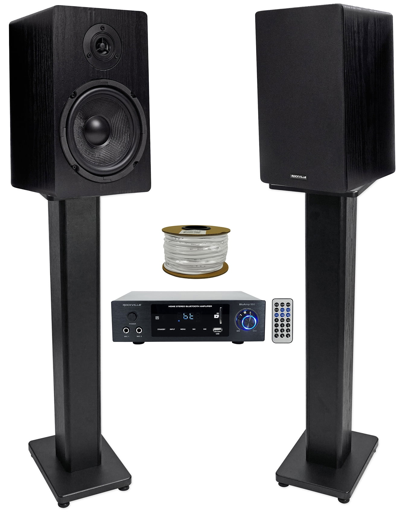 Rockville BLUAMP 150 Amplifier w/ Bluetooth+(2) 6.5" Bookshelf Speakers+Stands