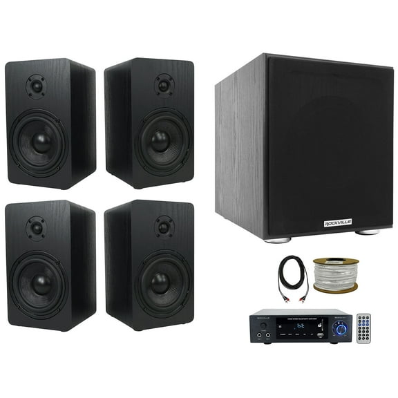 Rockville BLUAMP 150 Amplifier w/ Bluetooth+(4) 6.5" Bookshelf Speakers+8" Sub