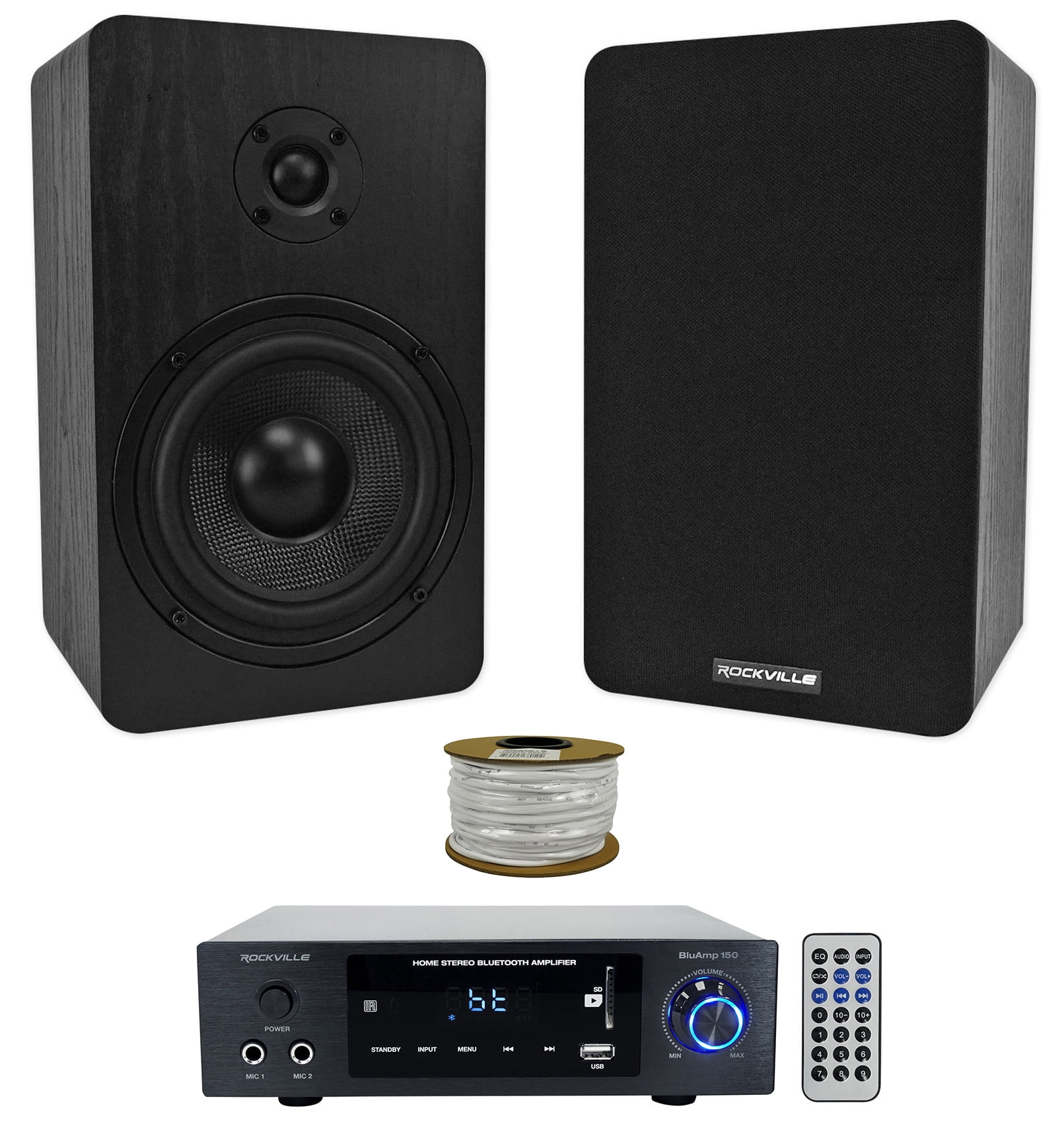 Rockville BLUAMP 150 Amplifier w/ Bluetooth/Optical+(2) 5.25" Bookshelf Speakers
