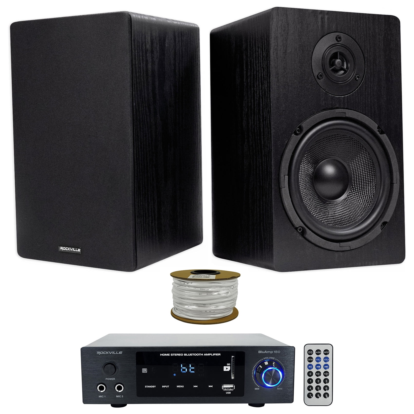 Rockville BLUAMP 150 Amplifier w/ Bluetooth/Optical+(2) 6.5" Bookshelf Speakers