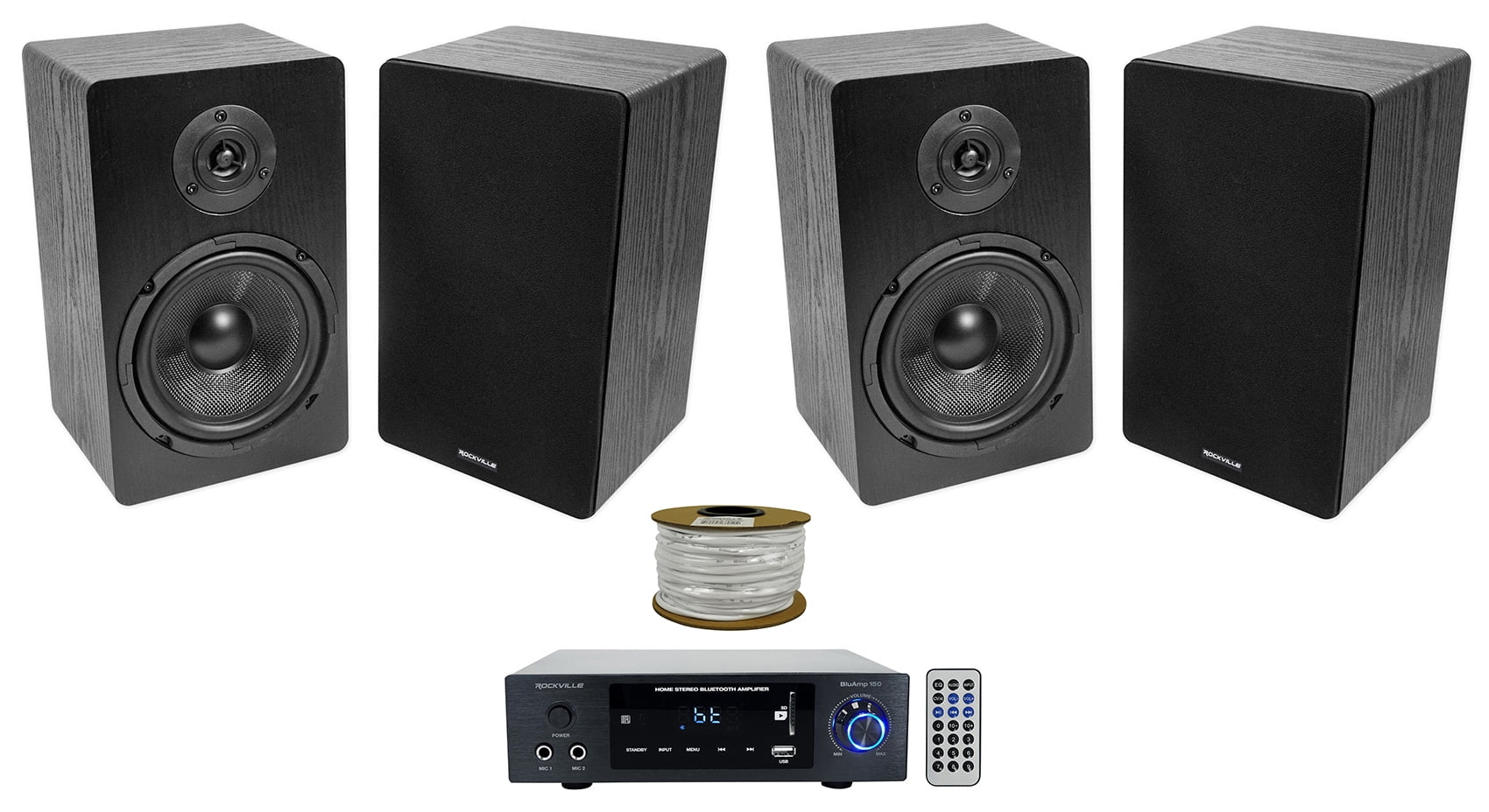 Rockville BLUAMP 150 Amplifier w/ Bluetooth/Optical+(4) 6.5" Bookshelf Speakers