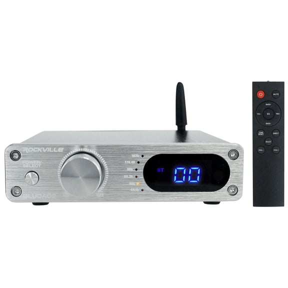 Rockville BLUDAC2S Hi-Res 192K DAC Amplifier Home Bluetooth Receiver High-Resolution Silver