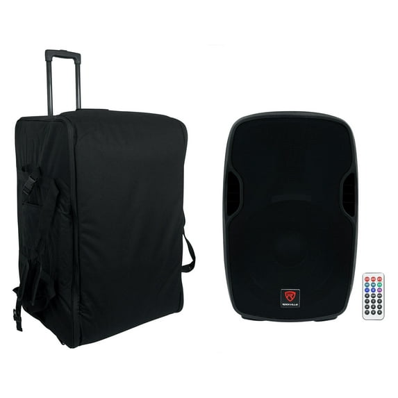 Rockville BPA15 15" Powered 800w DJ PA Speaker w Bluetooth+Rolling Travel Bag
