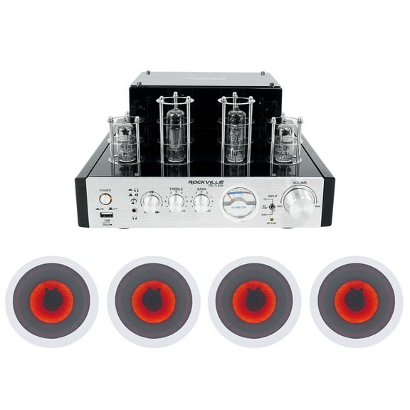 Rockville BluTube Amplifier/Home Theater Receiver+(4) 6.5" LED Ceiling Speakers