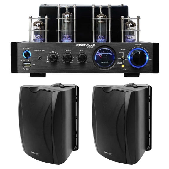 Rockville BluTube LED Tube Amplifier Home Bluetooth Receiver+(2) 6.5" Speakers