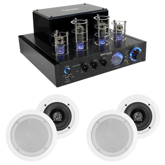 Rockville BluTube Tube Amplifier/Home Receiver+(4) 5.25" White Ceiling Speakers