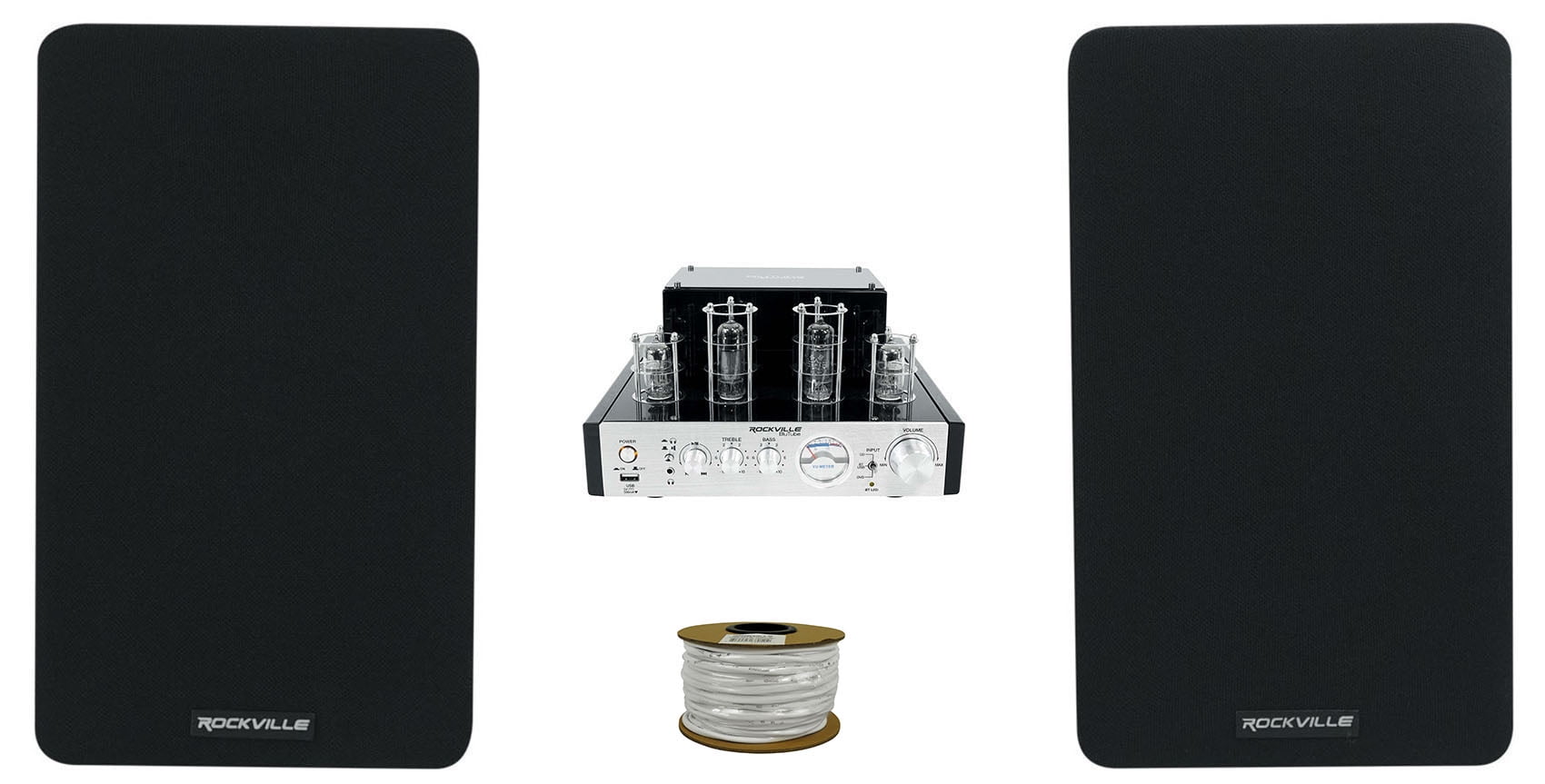 Rockville BluTube Tube Amplifier w/ Bluetooth+(2) 5.25" Black Bookshelf Speakers