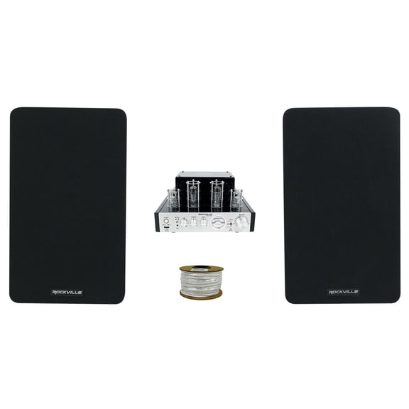 Rockville BluTube Tube Amplifier w/ Bluetooth+(2) 5.25" Black Bookshelf Speakers