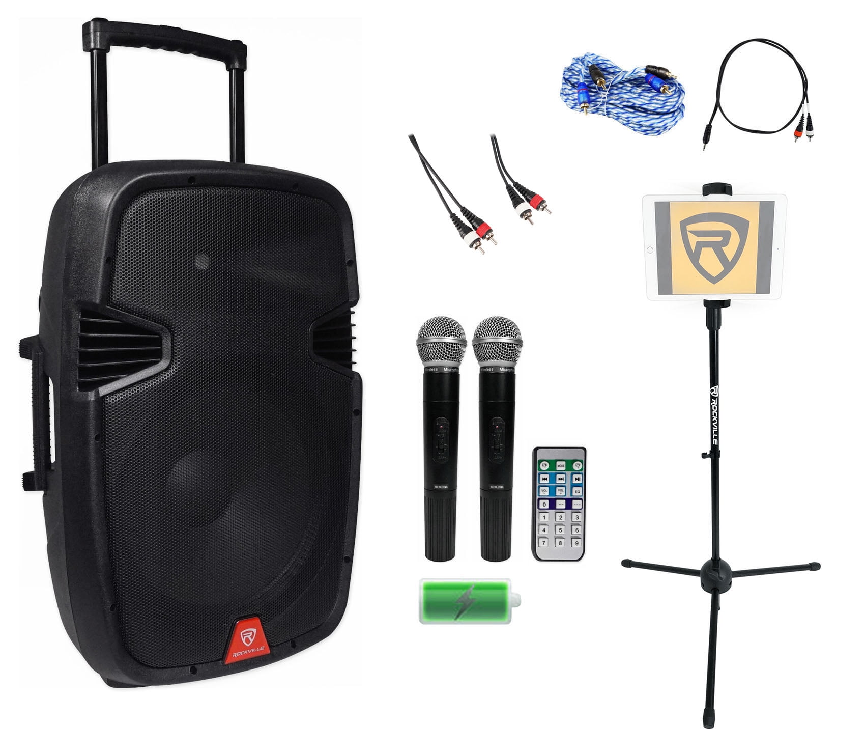 Rockville Bluetooth 15" Rechargable iPad/iPhone/Laptop/Tablet Pro Karaoke System