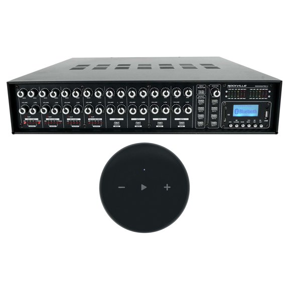 Rockville Bundle: (1) ROCK MATRIX 4 Zone 70 Volt Commercial Amplifier+Matrix Source Routing Bundle with Mini Wifi Music Player Wireless Audio Streaming Multiroom Stereo Receiver (2 Items)