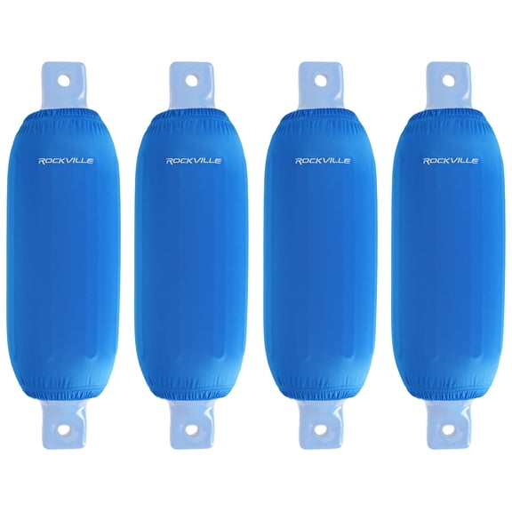 Rockville C6523BL 6.5 x 23 in Blue Fender Covers, Stretch Fabric, UV and Abrasion Resistant, Double-Stitched, for Dock and Hull Friction Protection, 4-Piece