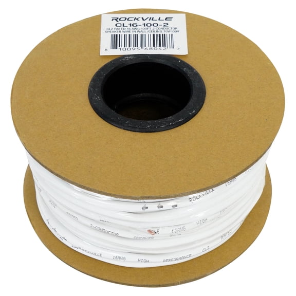 Rockville CL16-100-2 100ft 16 AWG 2-Conductor CL2 Rated 100% OFC Copper Speaker Wire Oxygen Free