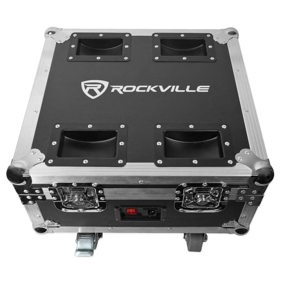 Rockville Wedge Charge Case Rolling Charging Case for 6 RockWedge LED PAR Lights with Foam Padding, Power Strip and Wheels