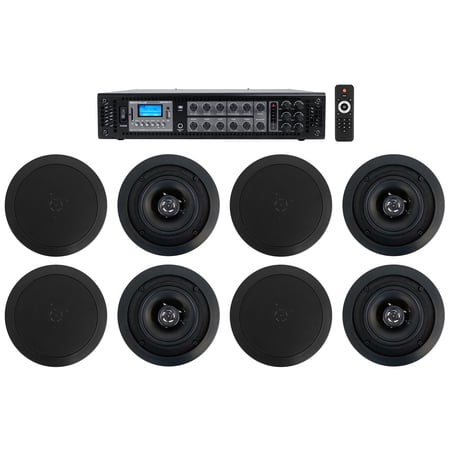 Rockville Commercial Amp+(8) 5.25" 2-Way Black Ceiling Speakers 4 Hotel/Office