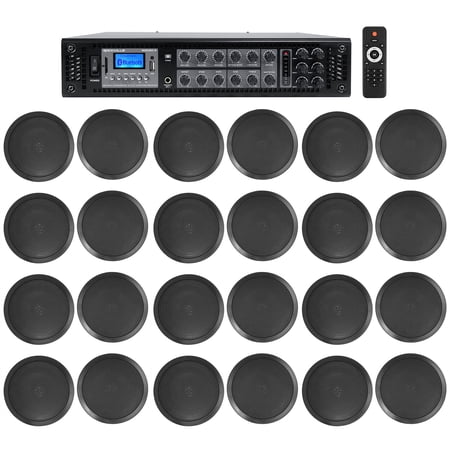 Rockville Commercial Receiver+(24) 8" 2Way Black Ceiling Speakers 4 Hotel/Office