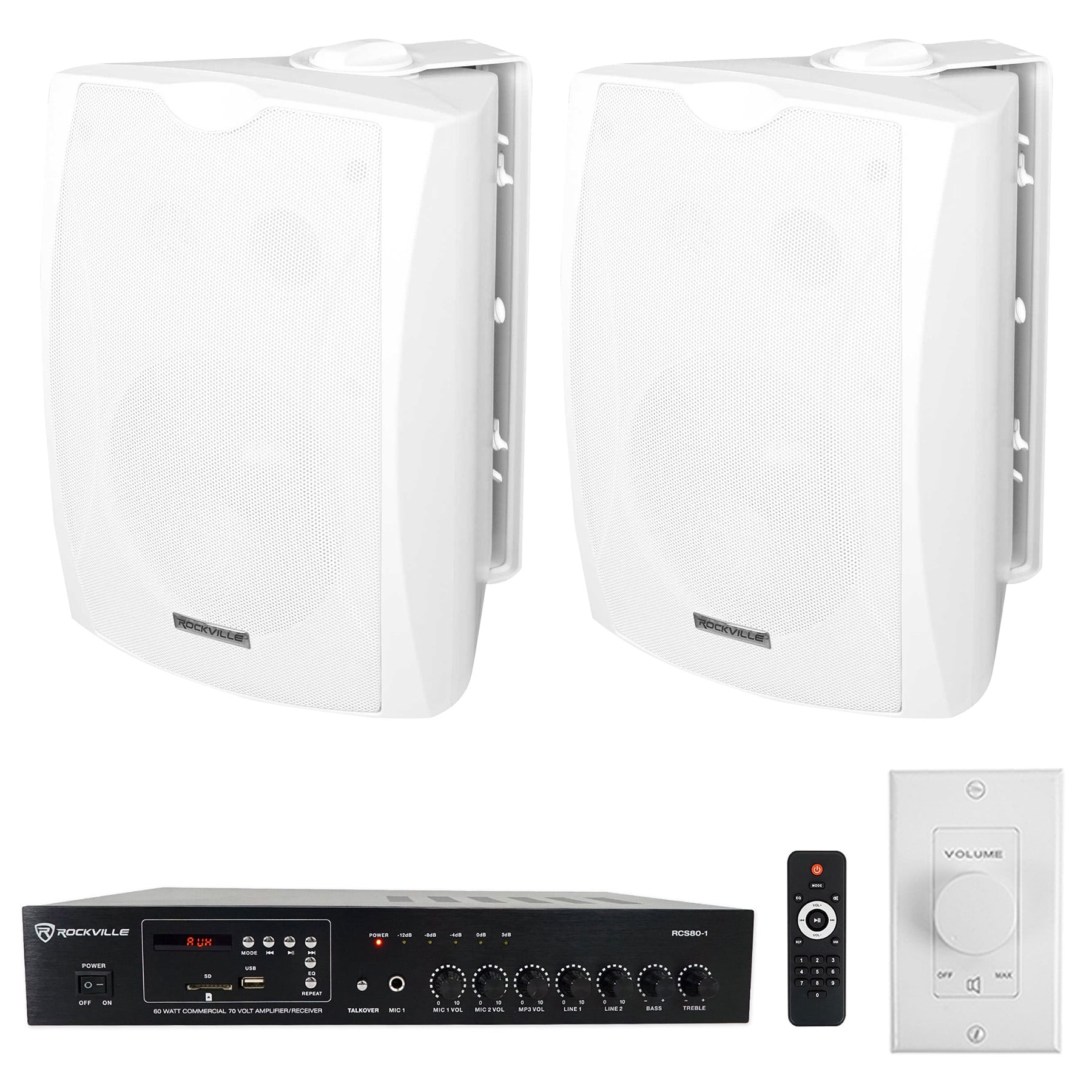 Rockville Commercial Sound System - 60W Amp + 4 Ceiling Speakers + Volume Control