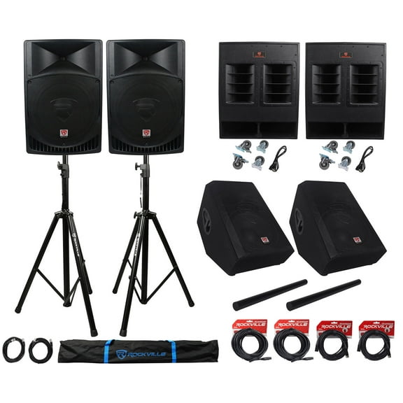 Rockville Complete Church PA System with Speakers + Subwoofers + Monitors + Stands and Cables