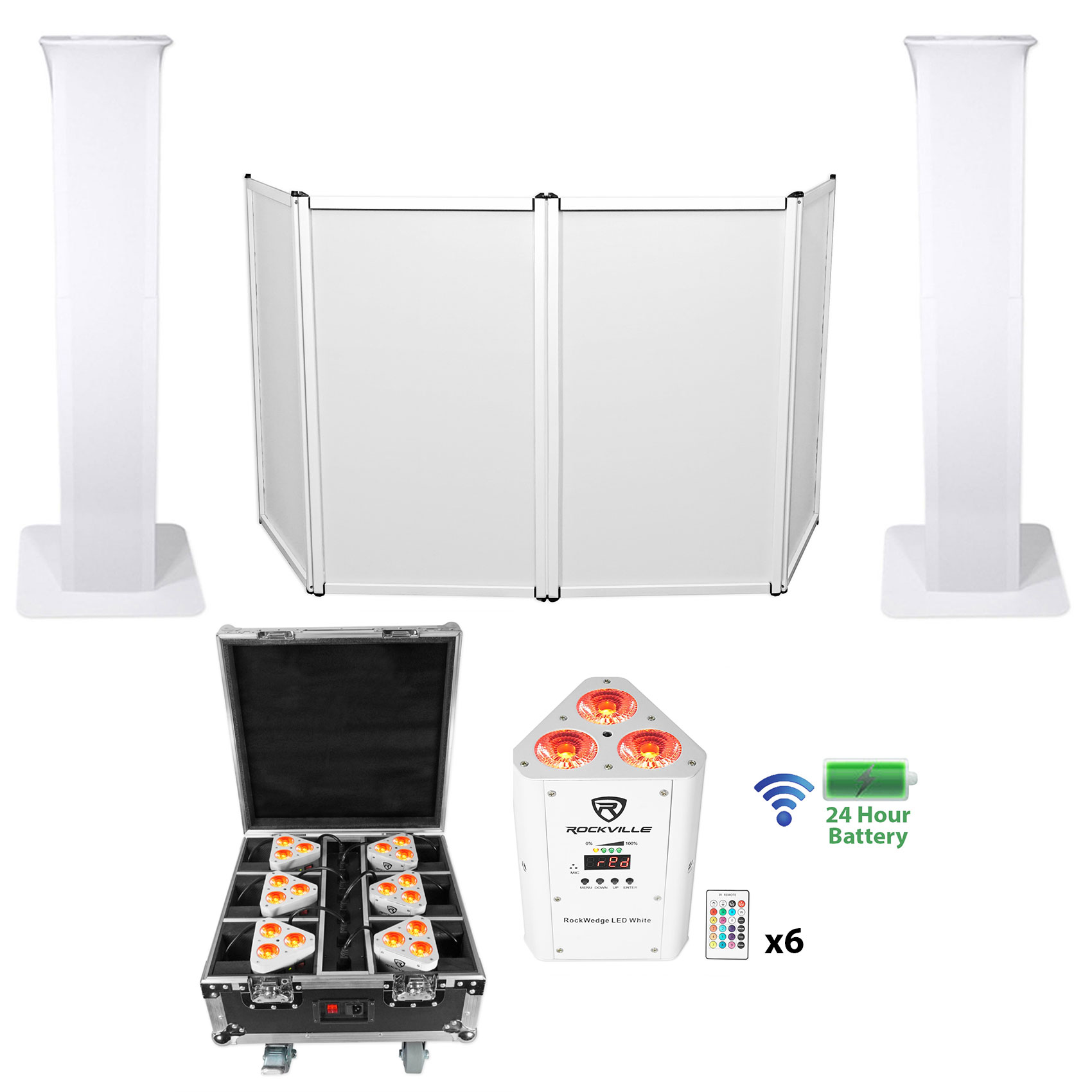 Rockville DJ Event Facade 4-Panel Booth+(2) Totem Stands+(6 