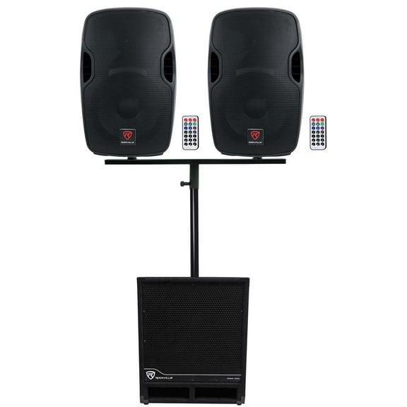 Rockville DJ Package w/ (2) 12" Active Speakers+Dual Mount+15" Powered Subwoofer